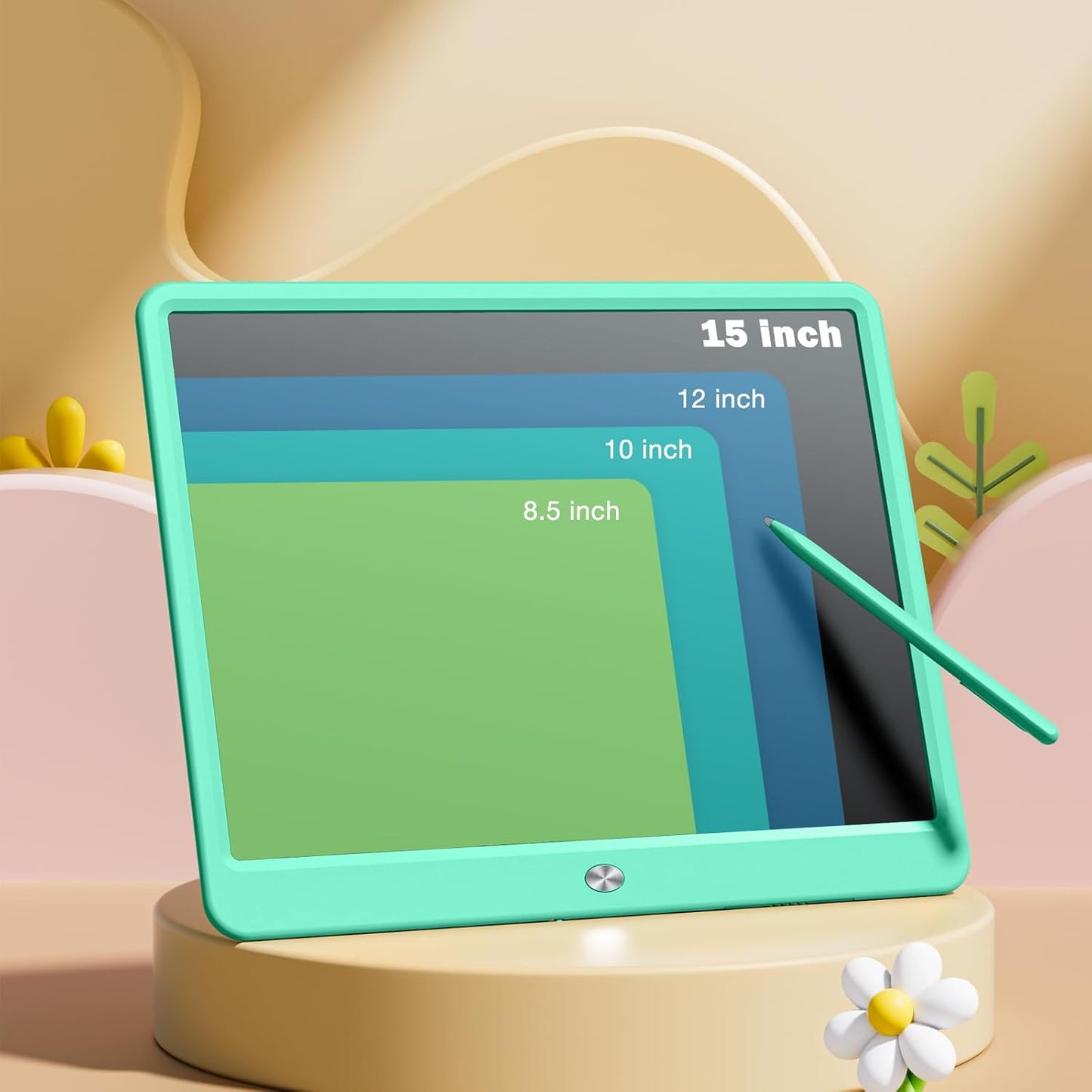 LCD Writing Tablet for Kids, 15 Inch Large Screen Doodle Board Drawing Writing Tablet Board, Educational Toddler Toys Birthday Gift School Office Notes for 3-12+ Year Old Girls Boys, Green