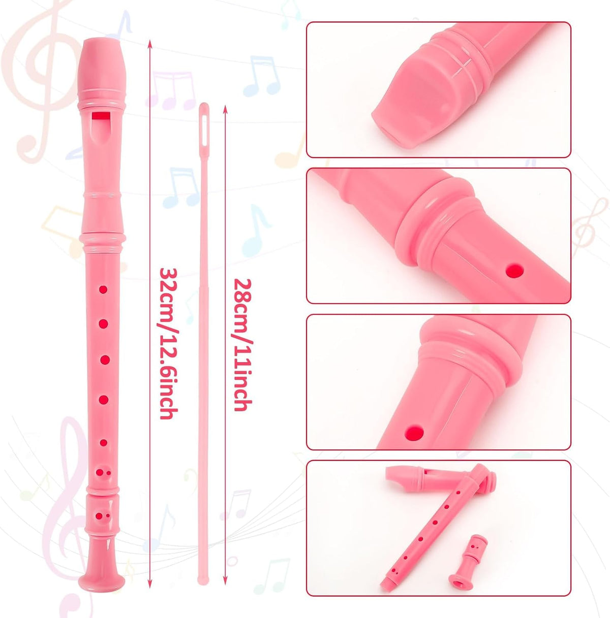 SANNIX 4 Pack Recorder Instrument, 8 Hole German Style Soprano Recorder for Beginner, Recorder With Cleaning Rod, Music Instrument (Pink)