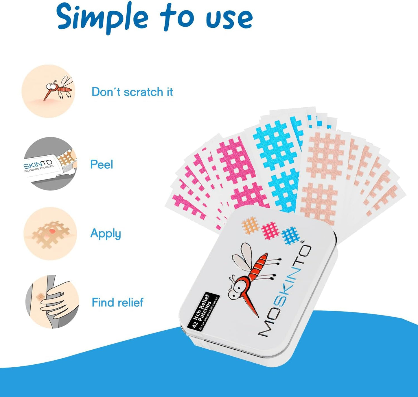 Moskinto The Original Mosquito Itch Relief Patches for Kids & Adults, Bug Bite Patches Soothe Swelling & Itching, Anti Itch Bug Bite Relief, Suction Tool Alternative, Family Pack, 42 Count, Pack of 2