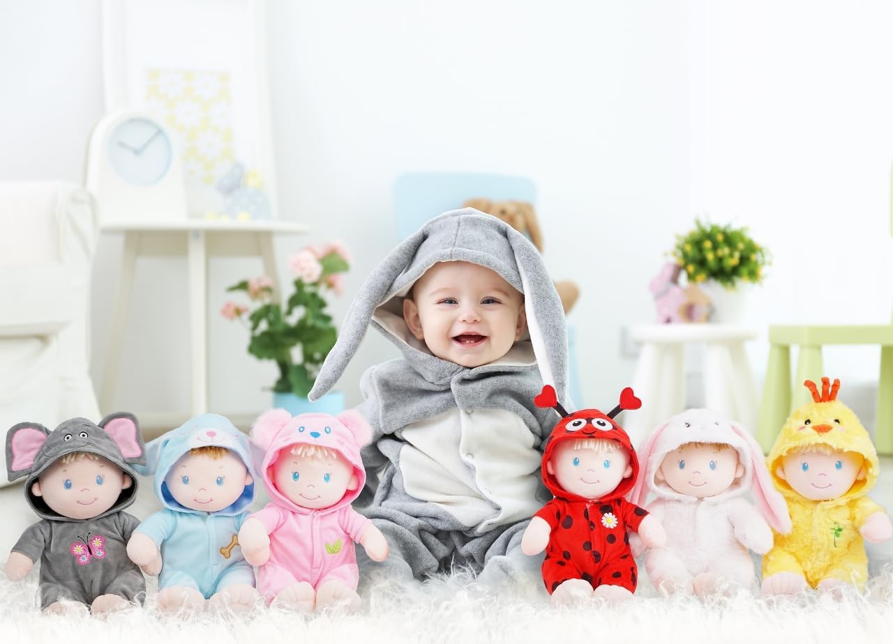 June Garden 12" Sweet Dolly Jacqueline - Stuffed Ultra Soft Baby Elephant Doll for Birth and Up - Removable Grey Outfit