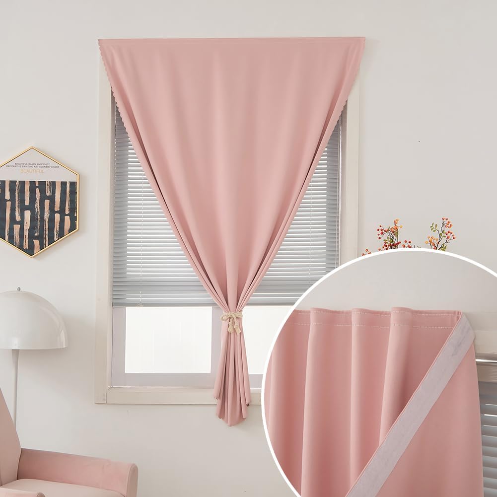 Self Adhesive Blackout Curtains- Stick on Curtains Shades Window Blinds Curtains No Rod Needed Easy to Hang Curtain, Use for Bedroom, Living Room,Roman Shades, 35" W X 59" L, Pink, 1 Panel