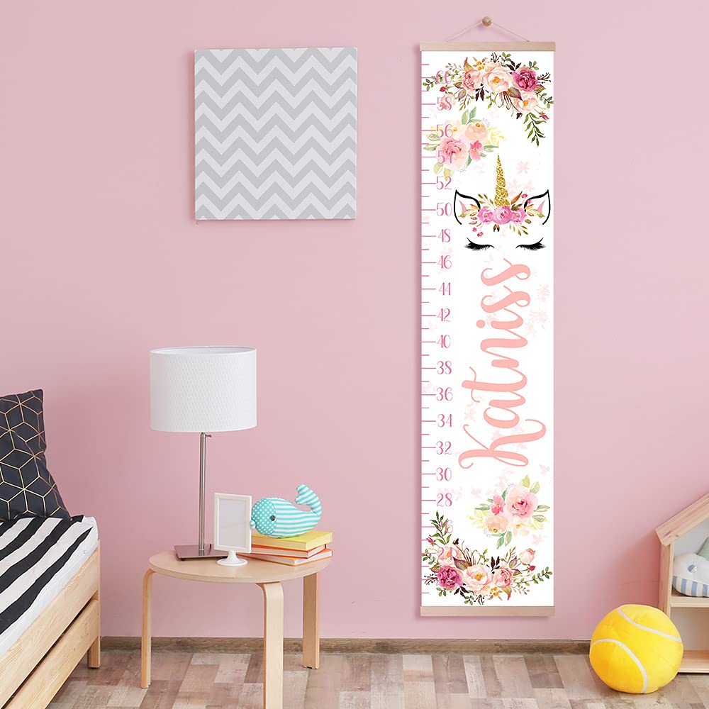 Personalized Kids Height Chart - Canvas Growth Ruler for Boys and Girls - Custom Name Banner with Removable Nursery Wall Decor - Gift for Kid’s Room Decoration
