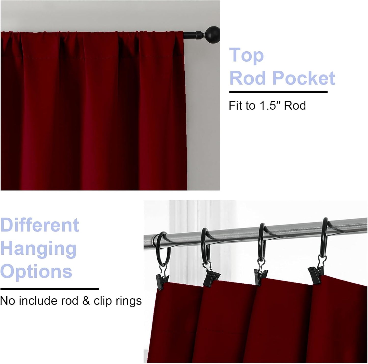 Simplebrand Ava Red Short 36 Inches Blackout Curtain 2 Panels Set, Half Window Rod Pocket Privacy Curtain Tiers for Kitchen, Curtains Blackout for Bathroom Shades, W40 x L36 Inch, Red