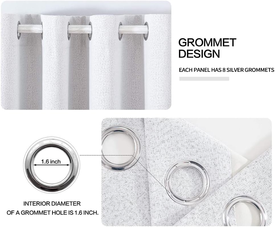 MIULEE Linen Texture 90 Inches Curtains for Bedroom 100% Blackout Thermal Insulated Grayish White Grommet Darkening Curtains for Living Room Nursery 52x90 Inch (2 Panels)