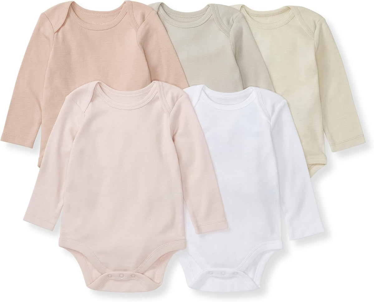 Burt's Bees Baby Unisex Organic Cotton Short and Long Sleeve Bodysuits, 5-Pack