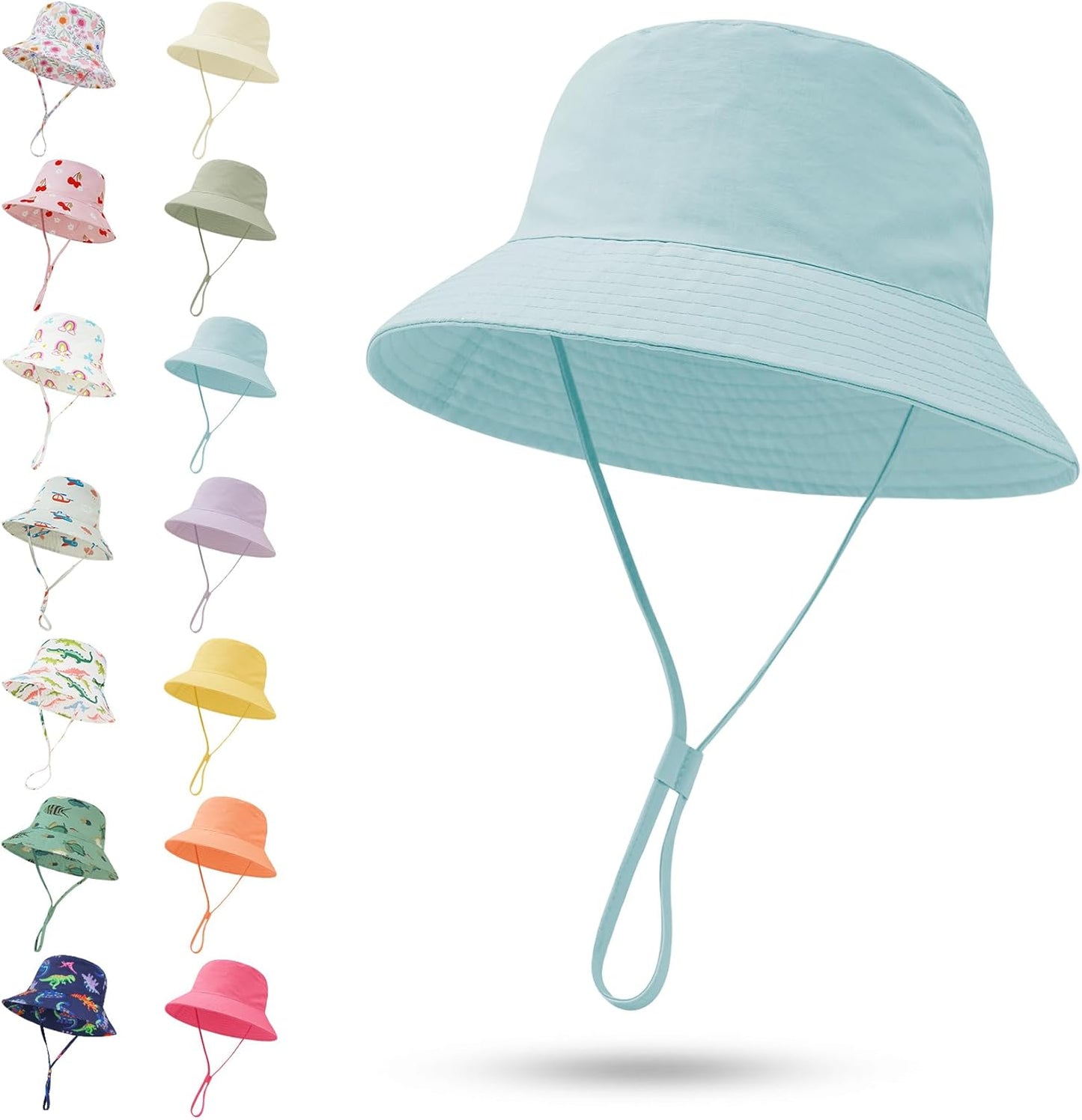Baby Sun Hat 0-6 Years Toddler Boys Girls Adjustable Bucket Hats Kids Bucket Hats UPF 50+ Wide Brim Beach Swim Pool