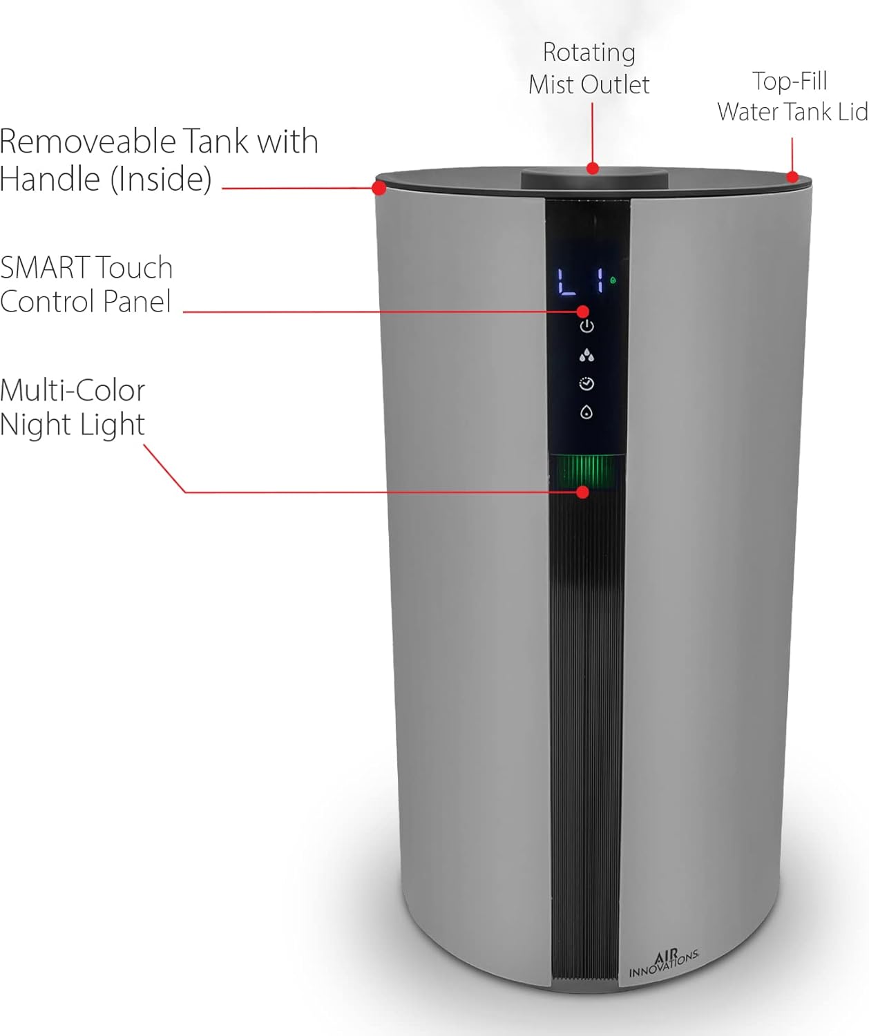 Air Innovations AI-104 Ultrasonic Cool Mist Humidifier for Large Bedroom – Quiet Cool Diffuser with 3.5L Tank, 35-Hour Runtime, Auto Shut-Off, Top-Fill Design – Ideal for Home, Baby, & Plant Rooms