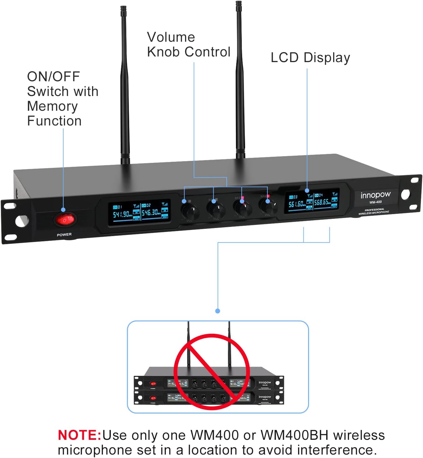 4-Channel Wireless Microphone System, Quad UHF Metal Cordless Mic, 4 Handheld Mics, Long Distance150-200Ft, Fixed Frequency, 16 Hours Use for Karaoke Singing, Church