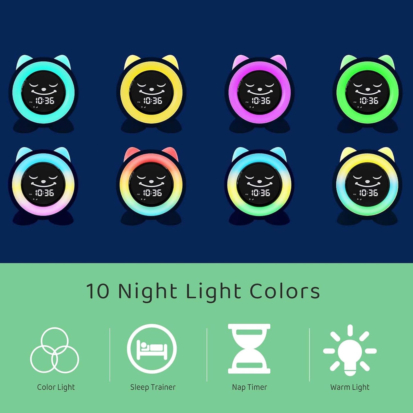Toddlers Sleep Training Clock, Kids Alarm Clock with Night Light & Nap Timer, Ok to Wake Clock for Girls and Boys