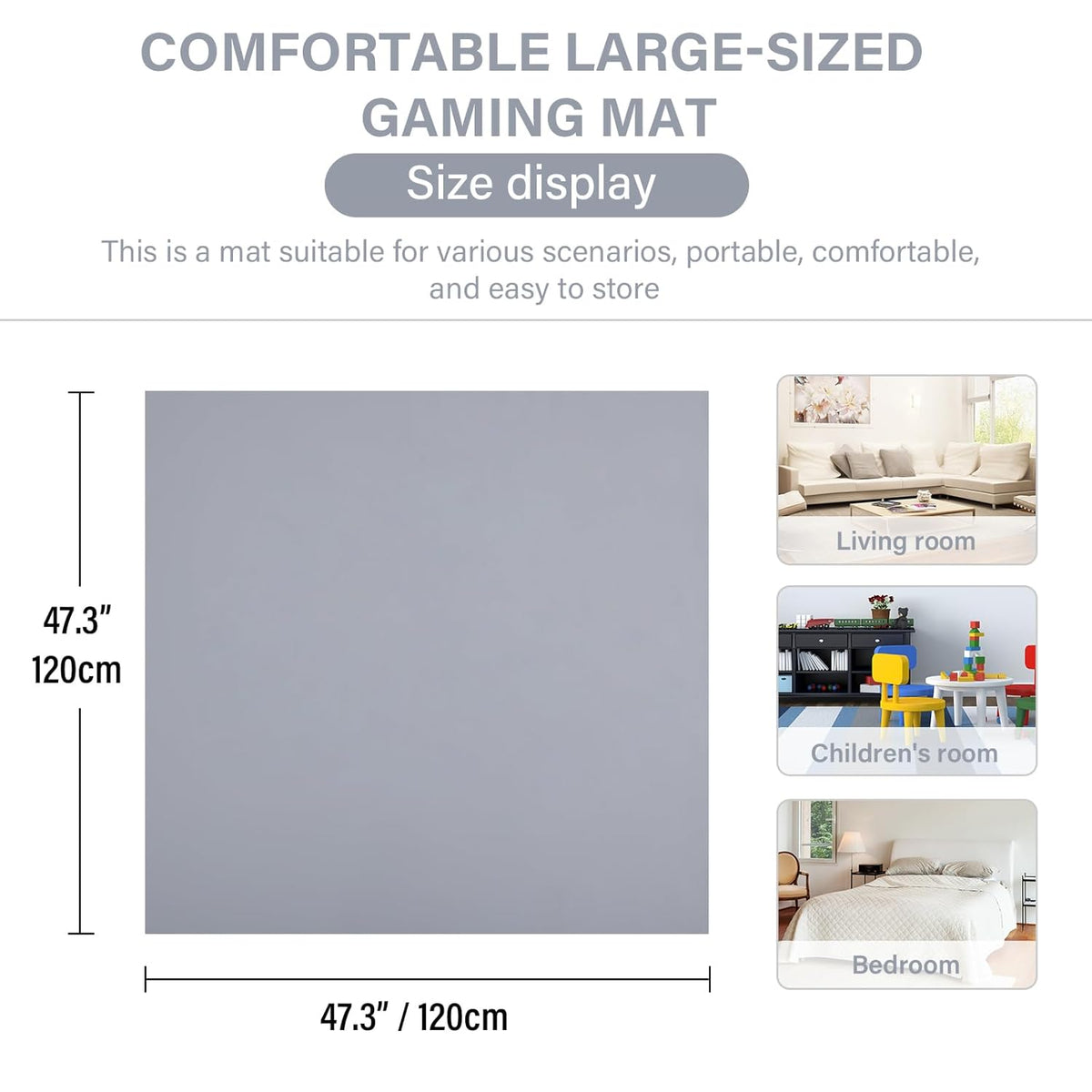 Baby Play Mat 48"x48" – Thick, Non-Slip Foam Mat for Babies and Toddlers. Foldable, Scrubbable, Odorless, and Soft, Ideal for Playpens, Crawling, and Indoor Playtime-Grey