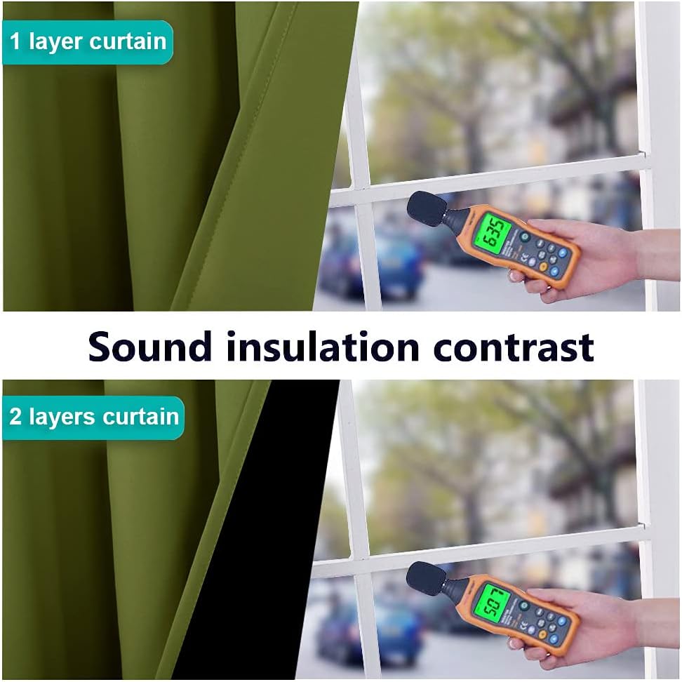 NICETOWN 100% Blackout Curtain Panels, Thermal Insulated Black Liner Curtains for Nursery Room, Noise Reducing and Cold Blocking Drapes for Windows (2 PCs, Olive Green, 52-inch Wide by 63-inch Long)
