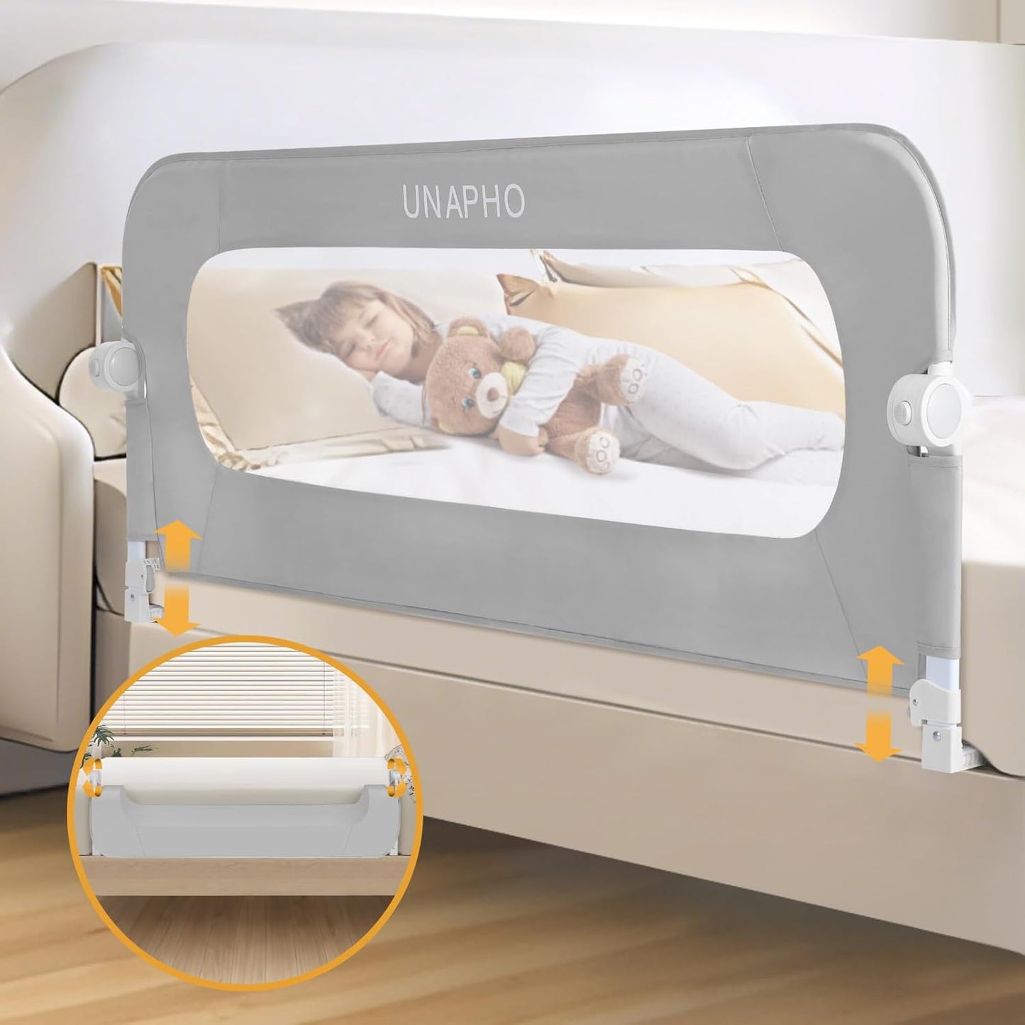 Bed Rail for Toddlers,Swing Down Kids Bed Rails Guard for Twin,Full,Queen,King,Bunk Size Bed,Extral Tall Child Bed Rail Guard with Reinforced Anchor Safety System (Grey, 59inch,1 Side)