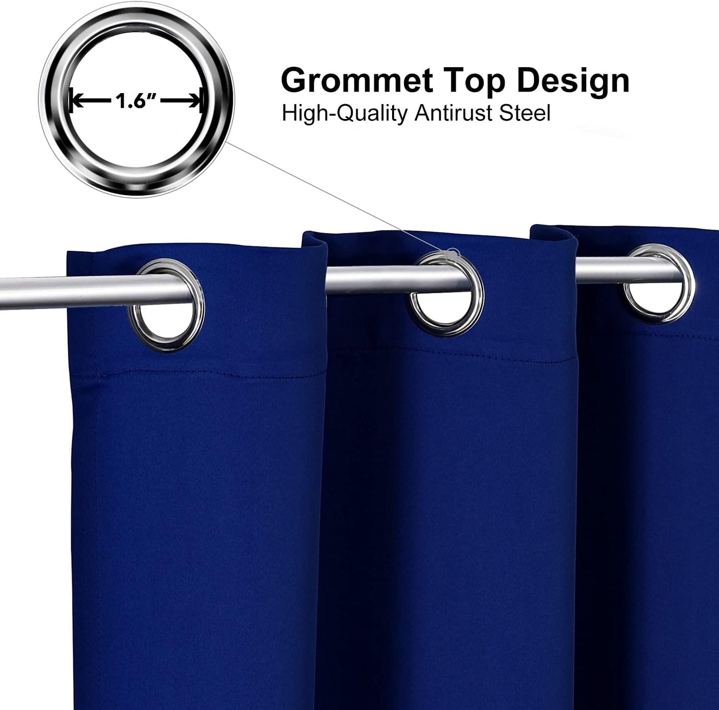 ChrisDowa Small Window Curtains for Kitchen and Bedroom - Grommet Short Thermal Insulated Room Darkening Curtains (2 Panels, Royal Blue, 52 x 36 Inch)