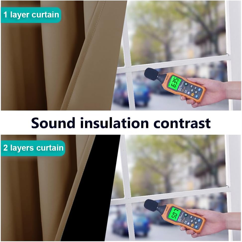 NICETOWN 100% Blackout Blinds, Set of 2, 46" x 102", Gold Brown, Laundry Room Decor Window Treatment Curtains for Large Patio Sliding Door, Thermal Insulated Curtains for Bedroom