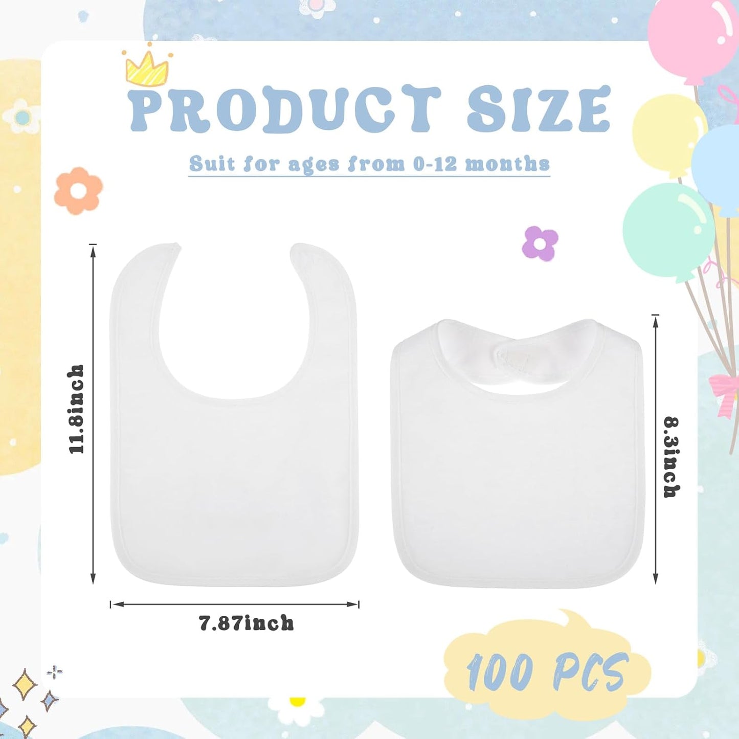 Toulite 10 Pcs White Bibs for Baby Washable Reusable Waterproof Cotton Feeder Bibs with Double Sided Design