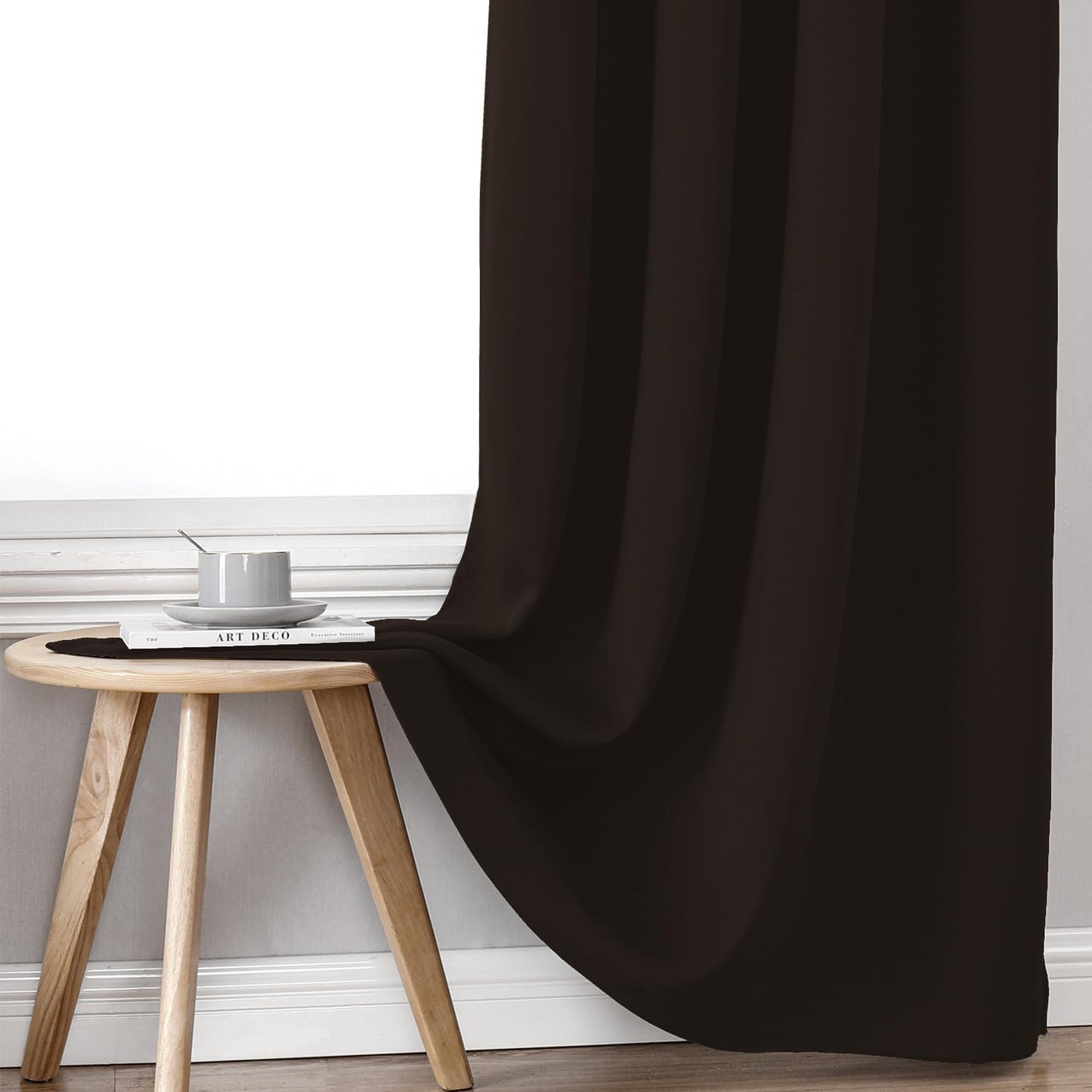 ChrisDowa 100% Blackout Curtains for Bedroom with Black Liner, 2 Thick Layers Total Blackout Thermal Insulated Grommet Window Curtains 2 Panels Set (Brown, 52 x 54 Inch)