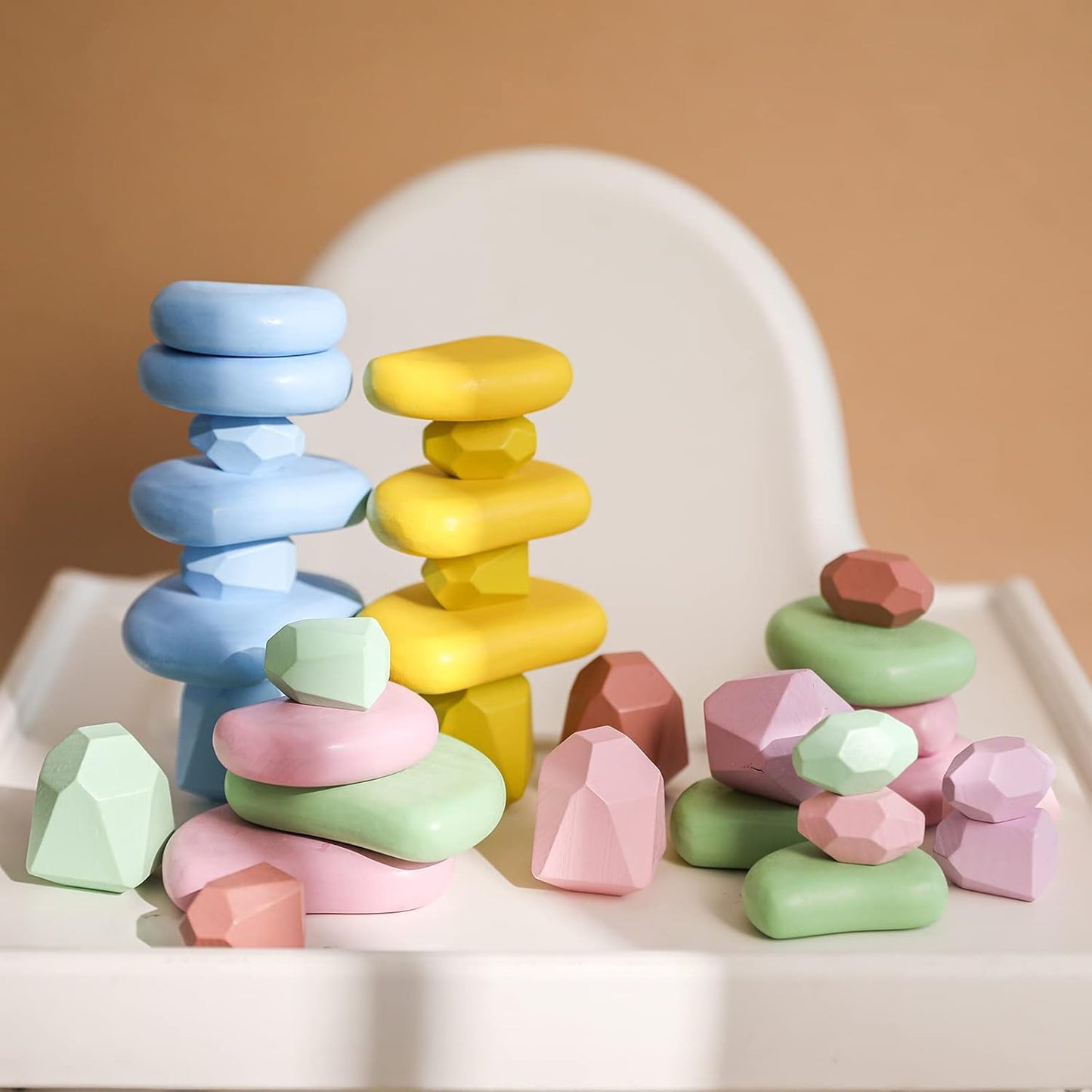 OESSUF 34PCs Stacking Rocks Balancing Stones Wooden Stacking Toys for Toddler Montessori Sorting Game