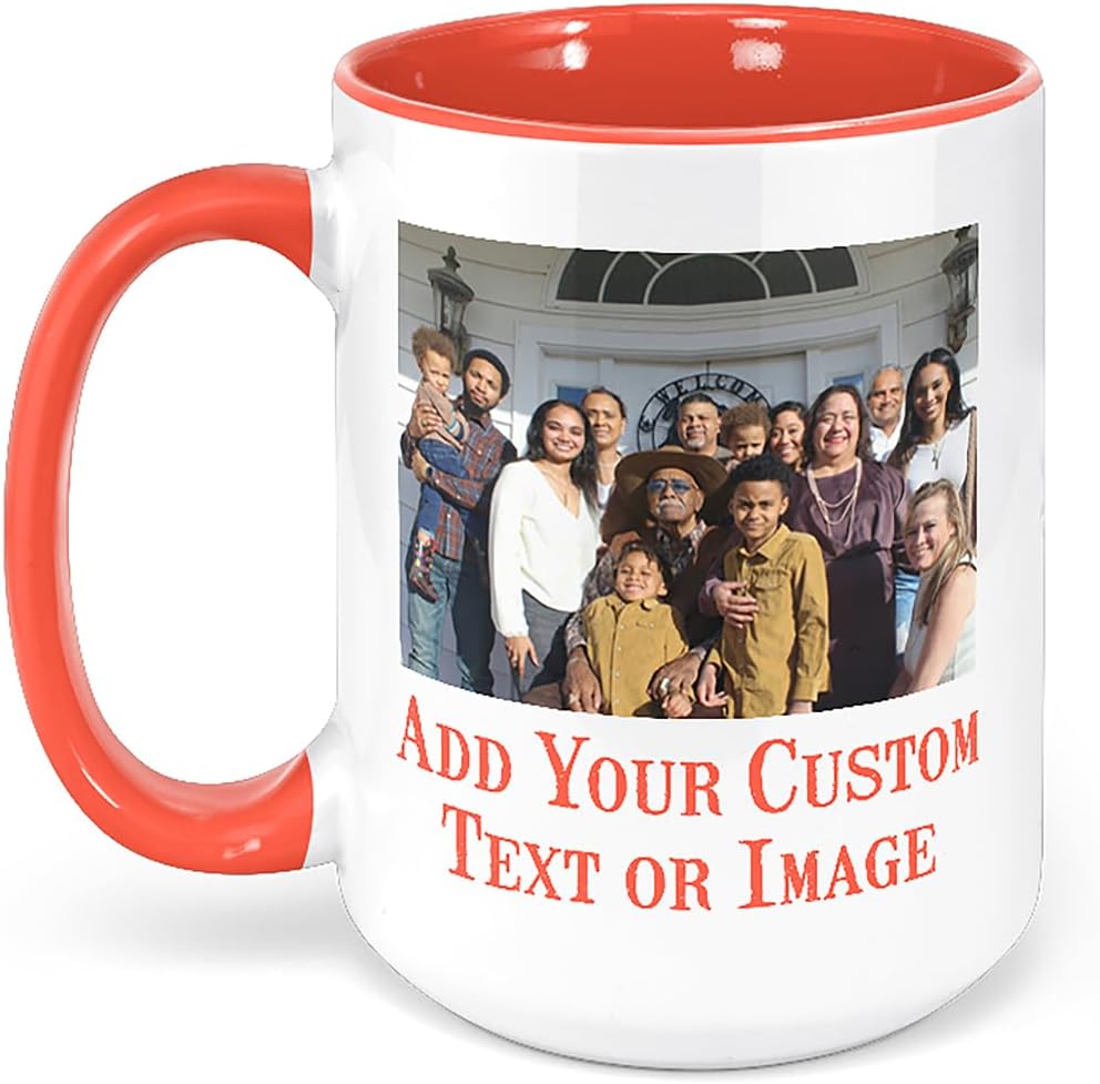 Personalized Coffee Mug, Custom Photo Text 15 Oz Ceramic Mug, Customized Picture Name Tea Cup, Unique Gift Idea, Taza Cafe Personalizadas Fotos, Cute Custom Gifts Mom Women Men, Mother's Day, Orange