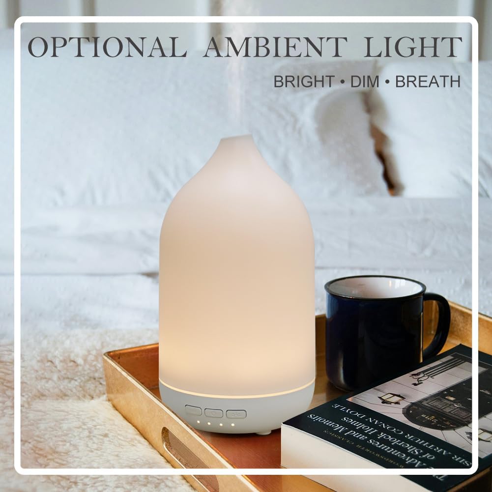 Essential Oil Diffusers, Aromatherapy Diffuser for Essential Oils, 100ml Oil Diffusers for Large Room - 5 Timers, Warm Ambient Light, Auto-Off