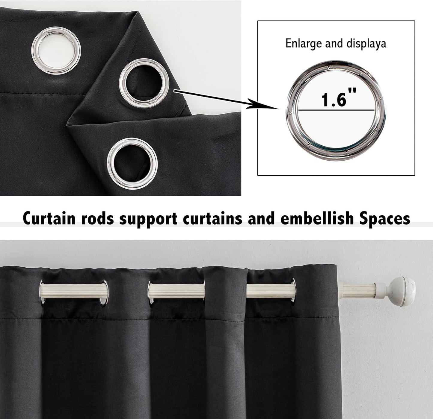 Anytime 100% Blackout Curtain Set, Thermal Insulated & Energy Efficiency Window Draperies for Guest Room, Full Shading Panels for Shift Worker and Light Sleepers（Black, 2 Panels, 70W x 72L）