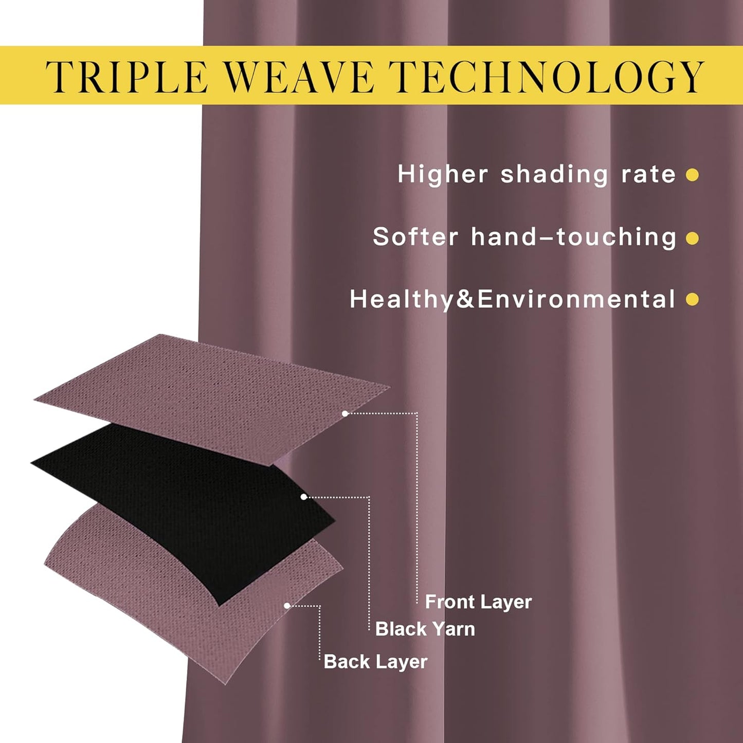 NICETOWN Dry Rose Bedroom Curtains 72 inches Long, Grommet Blackout Thermal Insulated Window Treatment Room Darkening for Bedroom/Home Office, 2 Panels, W37 x L72
