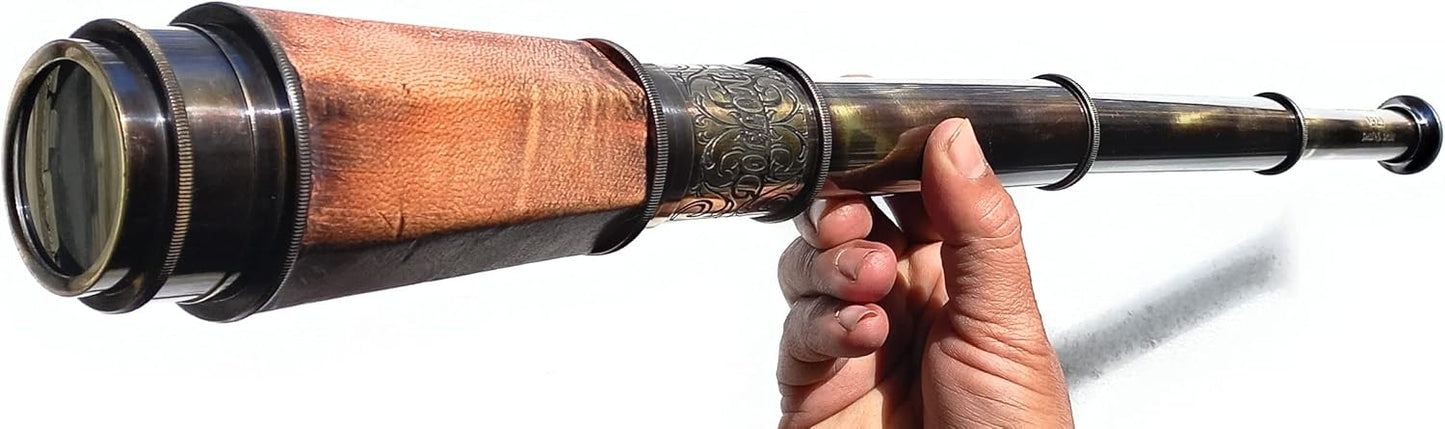 Vintage Spyglass Telescope for Adult Boys & Men - Pirate Scope Scouts Prop Ship Captain Cosplay Costume Gift for Communion Baptism (Spyglass 18")