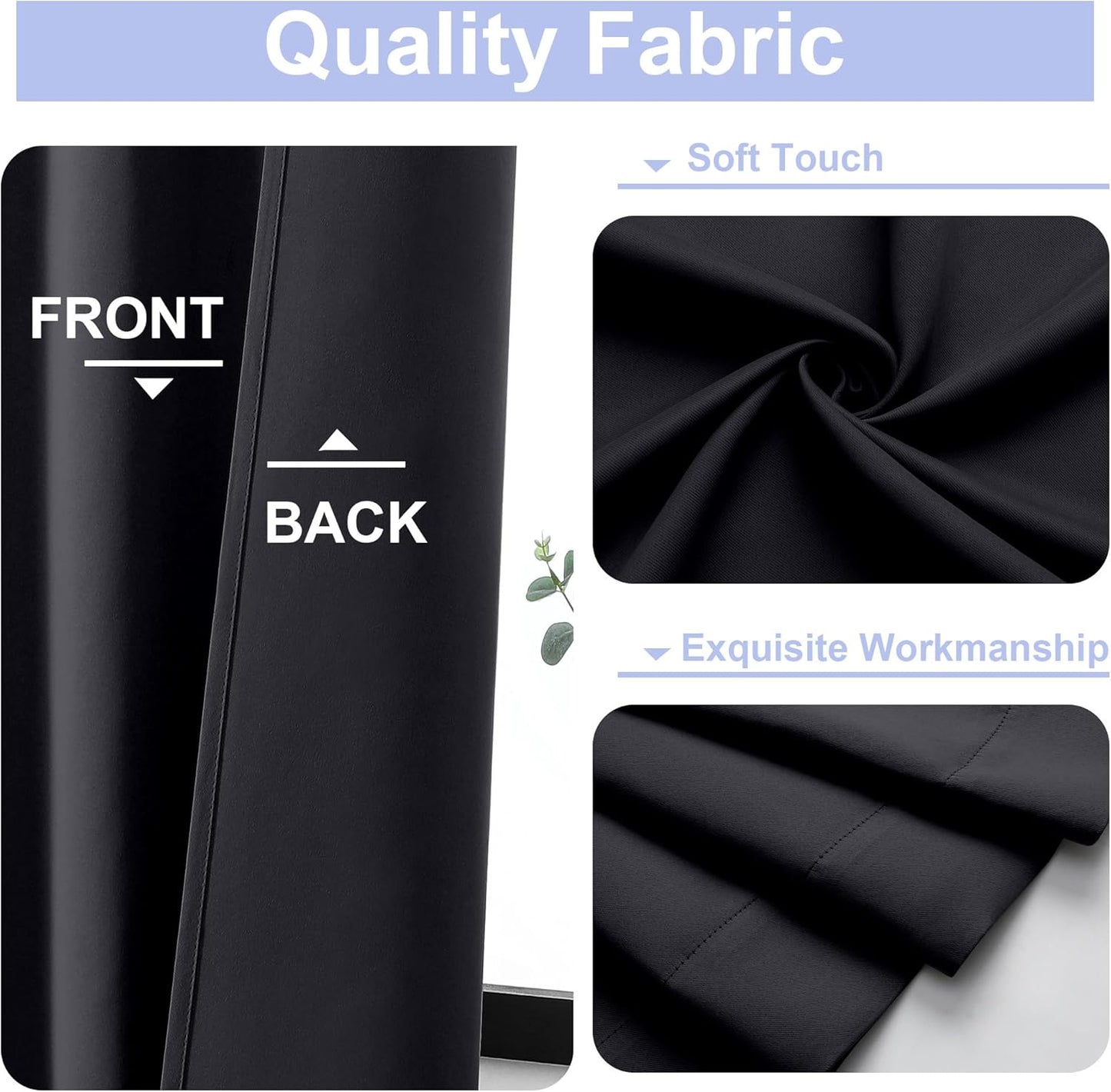 Simplebrand Ava Halloween Black Blackout Curtains for Bedroom 96 Inches Long 2 Panels, Solid Thermal Insulated, Energy Saving Living Room Window Treatment Curtains Blackout Drapes, W40 x L96 Inch
