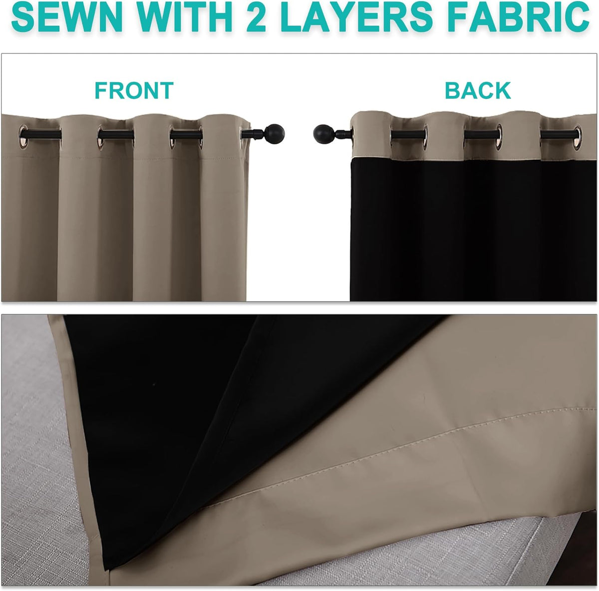 NICETOWN Taupe 100% Blackout Curtains 45 inches Long, Thermal Insulated Full Blackout 2-Layer Lined Curtains, Energy Efficiency Window Draperies for Dining Room (2 Panels, 42-inch W)