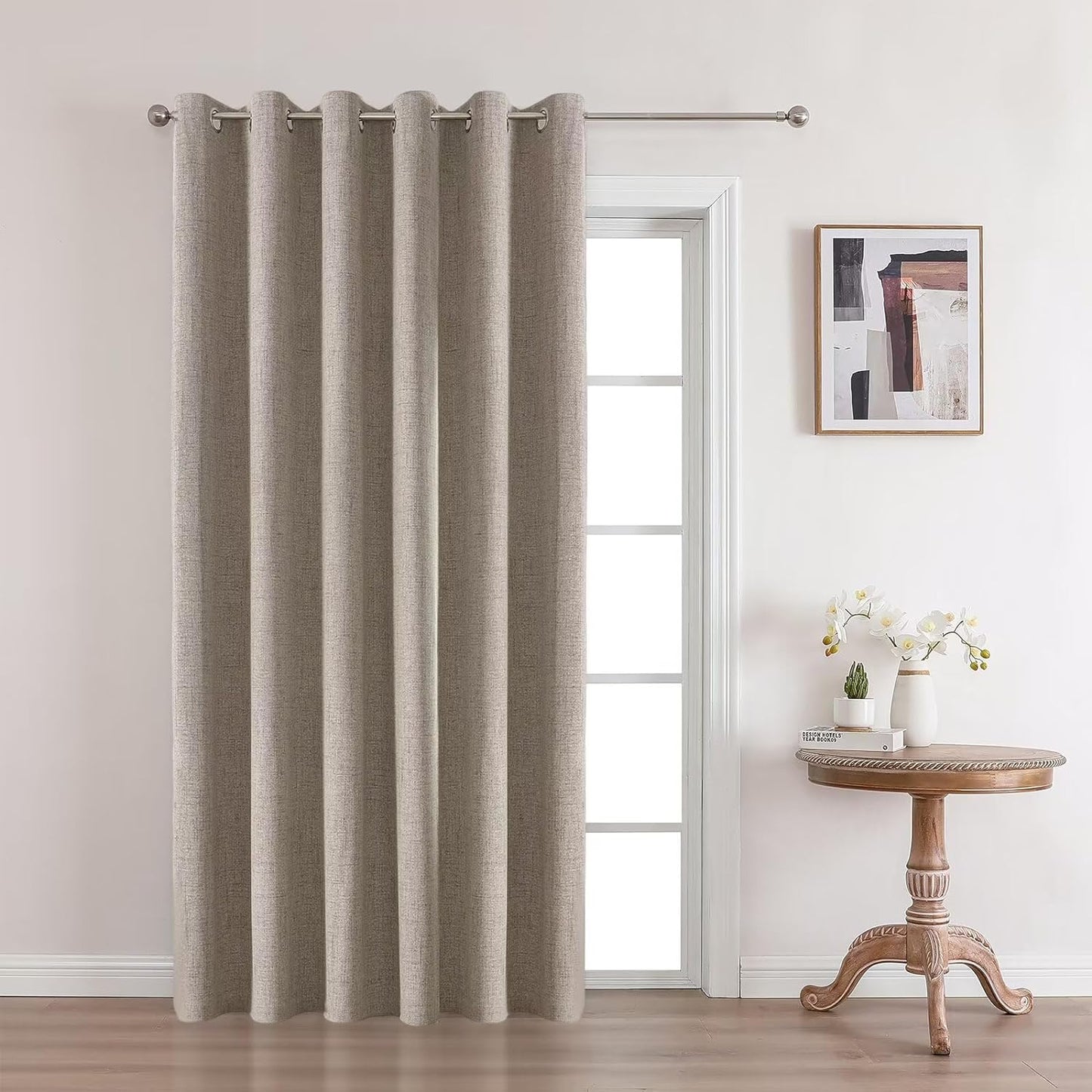 Joydeco Linen Blackout Room Divider Curtains, Extra Wide Sliding Door Drapes Living Room Curtains, 1 Panel 100W x 96L Inch Patio Door Drapes for Room Privacy