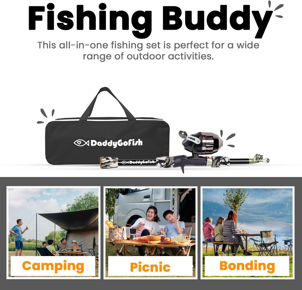 DaddyGoFish Kids Fishing Pole - Rod Reel Combo Tackle Box Starter Set - First Year Small Gear Kit for Boys Girls Toddler Youth Age Beginner Little Children