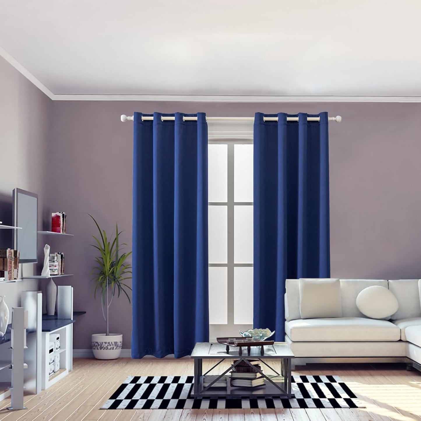 Anytime 100% Blackout Curtain Set, Thermal Insulated & Energy Efficiency Window Draperies for Guest Room, Full Shading Panels for Shift Worker and Light Sleepers（Navy Blue, 2 Panels, 52W x 120L）