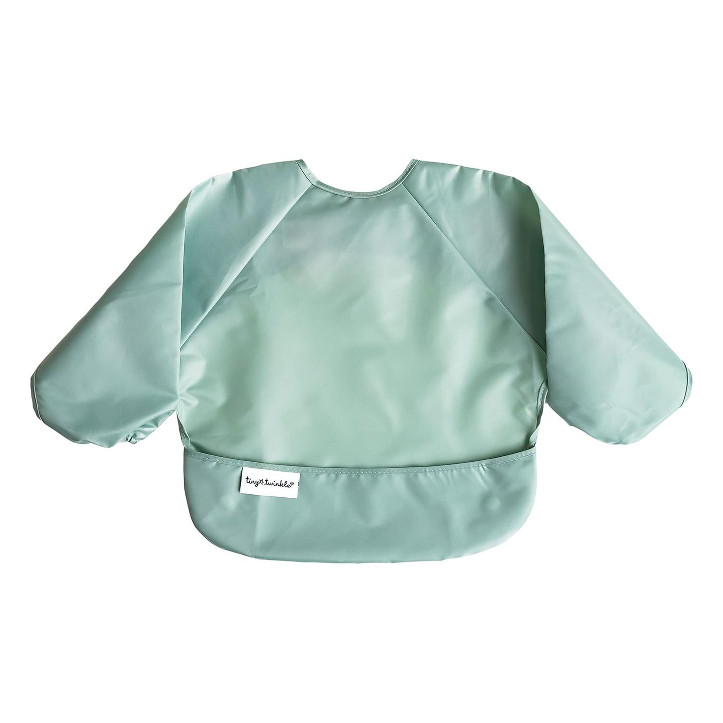 Tiny Twinkle Mess Proof Baby Bibs, 2pk Waterproof Smock Baby Bibs for Eating, Machine Washable Long Sleeve Bibs, Baby Led Weaning, Toddler Bibs, BLW Supplies (Sage Charcoal, Small 6-24 Months)