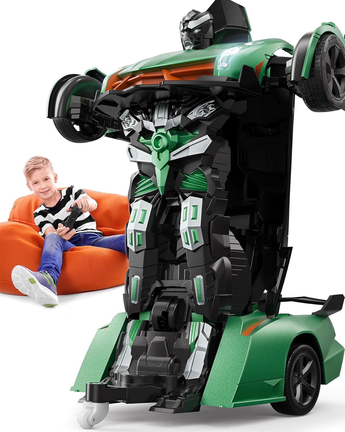 V992 Transform Remote Control Car,Transform Robot RC Cars,1:14 Scale,2-in-1 Robot Toy Car with Sound & Light Effects,Gesture Sensing,Automatic Deformation,Gift Toys for Boys and Girls (Green)