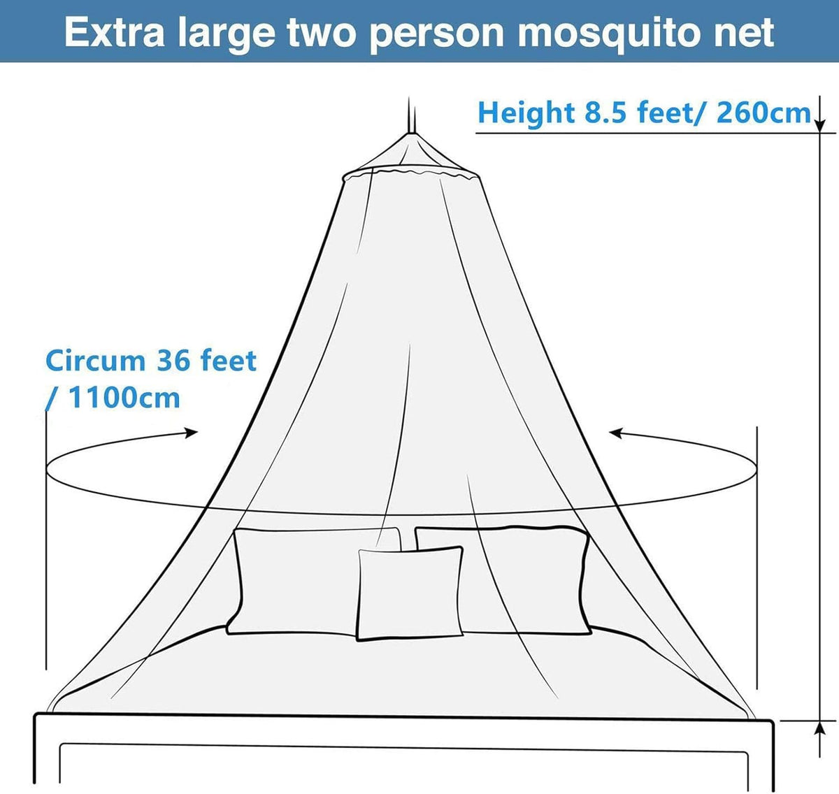 Mosquito Net, Bed Canopy Hanging Circular Curtain Netting for Single to King Size, Quick Easy Installation, Use to Cover The Baby Crib, Kid Bed, Girls Bed Or Full Size Bed