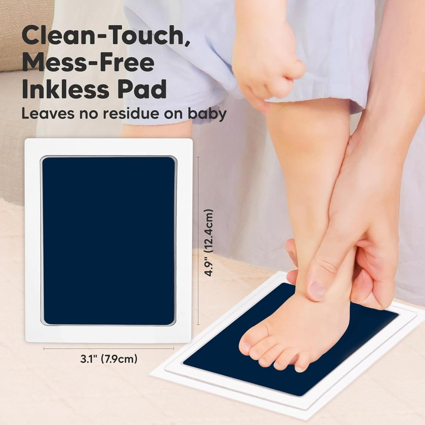 2-Pack Inkless Baby Hand and Footprint Kit - Mess Free Ink Pad for Newborn Keepsake, Dog Nose & Paw Print Kit, Clean Touch Ink Pad for Baby Hand & Footprints, Ideal New Mom Gifts (Navy, L)