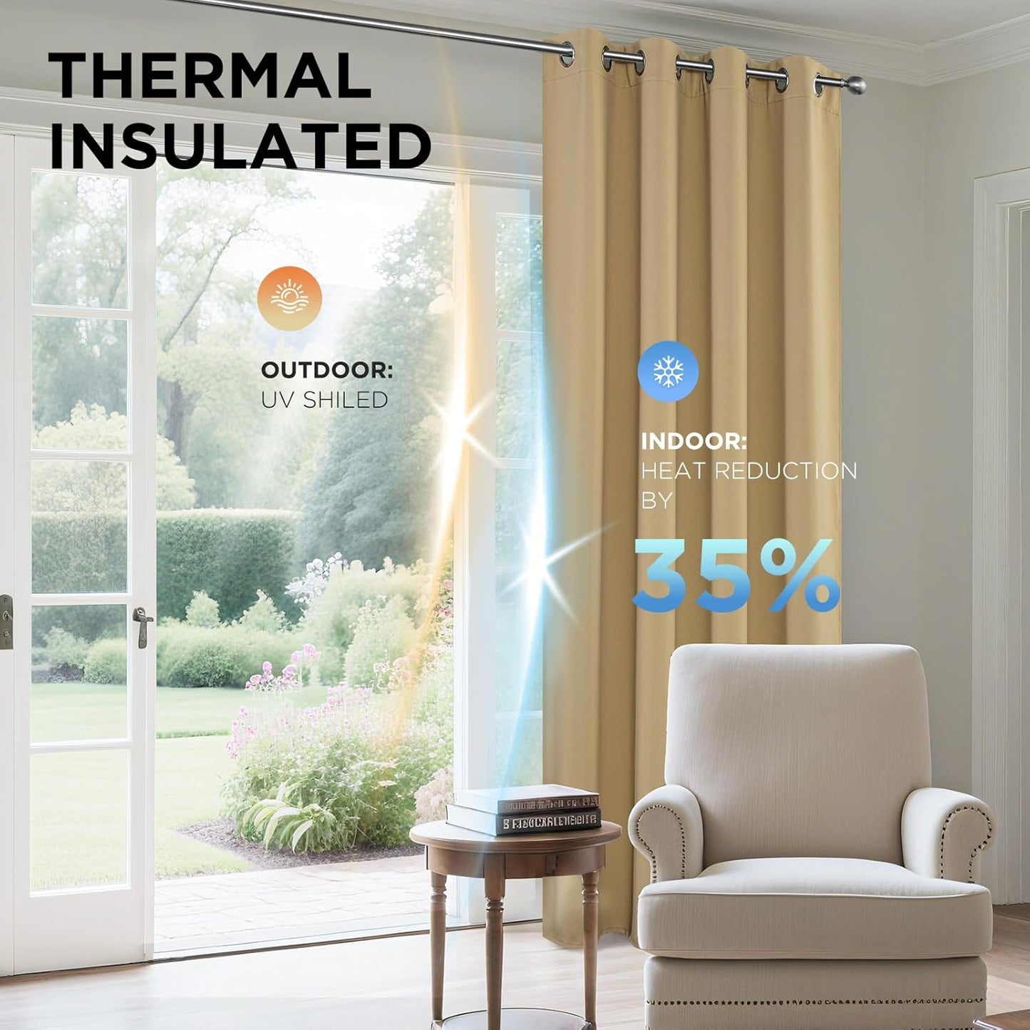 Joydeco Blackout Curtains 108 Inch Length 2 Panels Set, Thermal Insulated Long Curtains& Drapes 2 Burg, Room Darkening Grommet Drapes for Living Room Bedroom Window (W52 x L108 Inch, Beige)