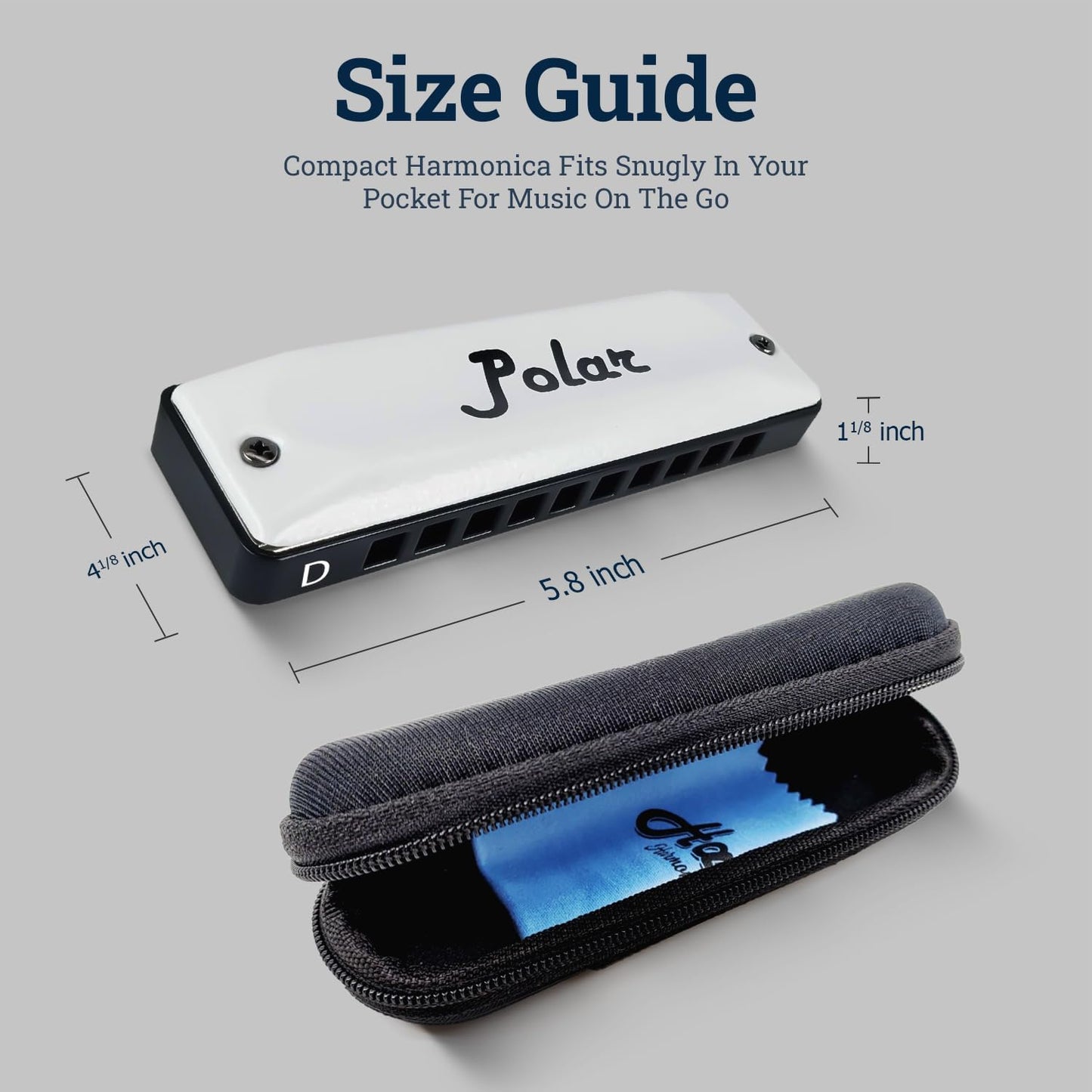 Harmo Polar Diatonic Harmonica Key of D - 10 Holes 20 Notes, Blues Harp Mouth Organ With Case, Phosphor Bronze Reeds, Suitable for All Genres, Harmonica for Kids, Adult, Beginners & Professionals