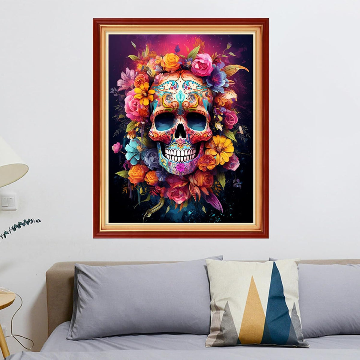 Stamped Cross Stitch Kits - Beach Night Landscape Counted Cross Stitch Kits for Beginners Adults Needlepoint Cross-Stitch Patterns-Skeleton Flowers 16x20 inchs