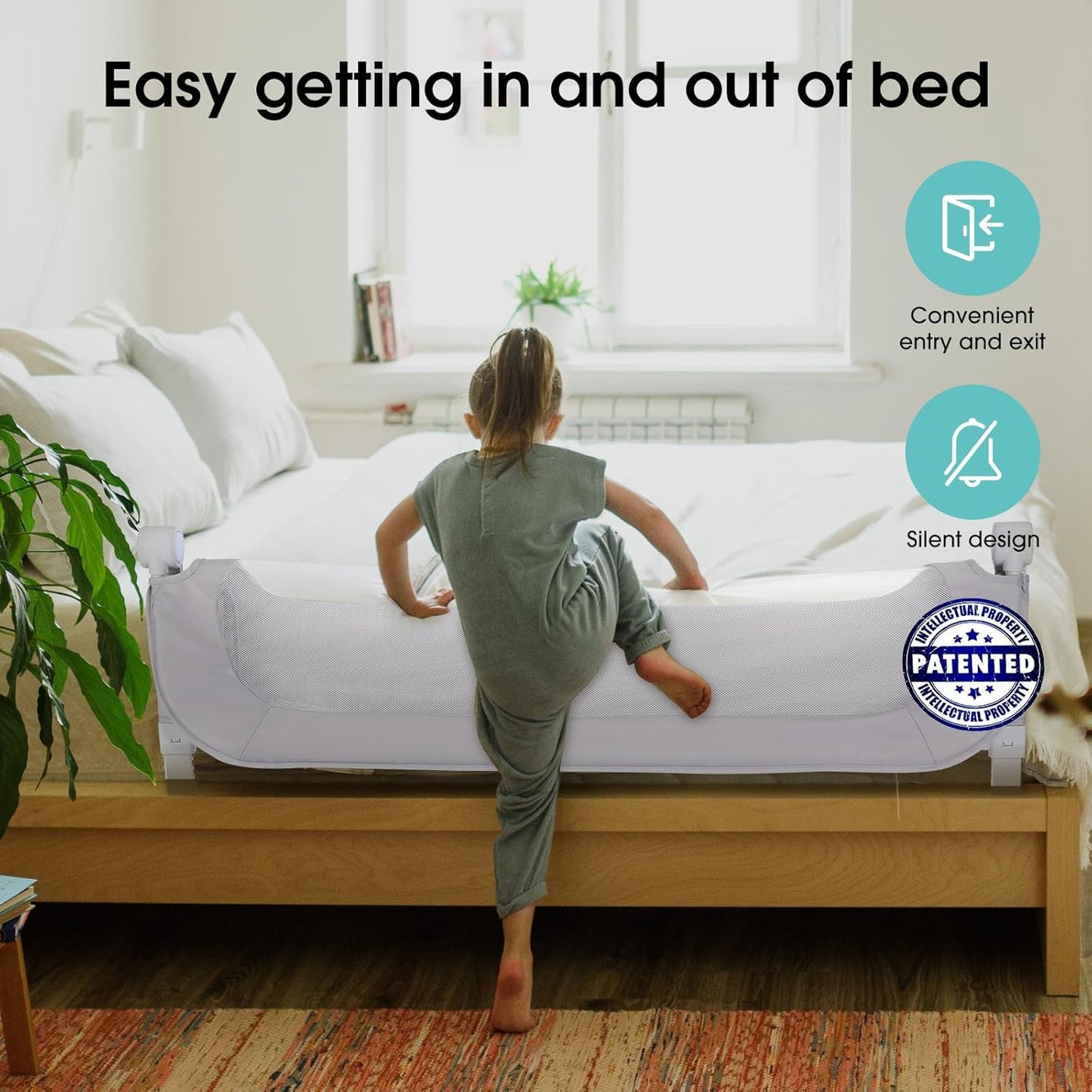Baby Bed Rail Guard for Toddlers - 58.7" Toddler Bed Rails for Twin, Full, Queen, King Bunk Size Bed Swing Down Bedrail Extral Tall Child Safety Side Railing Guards for Kids