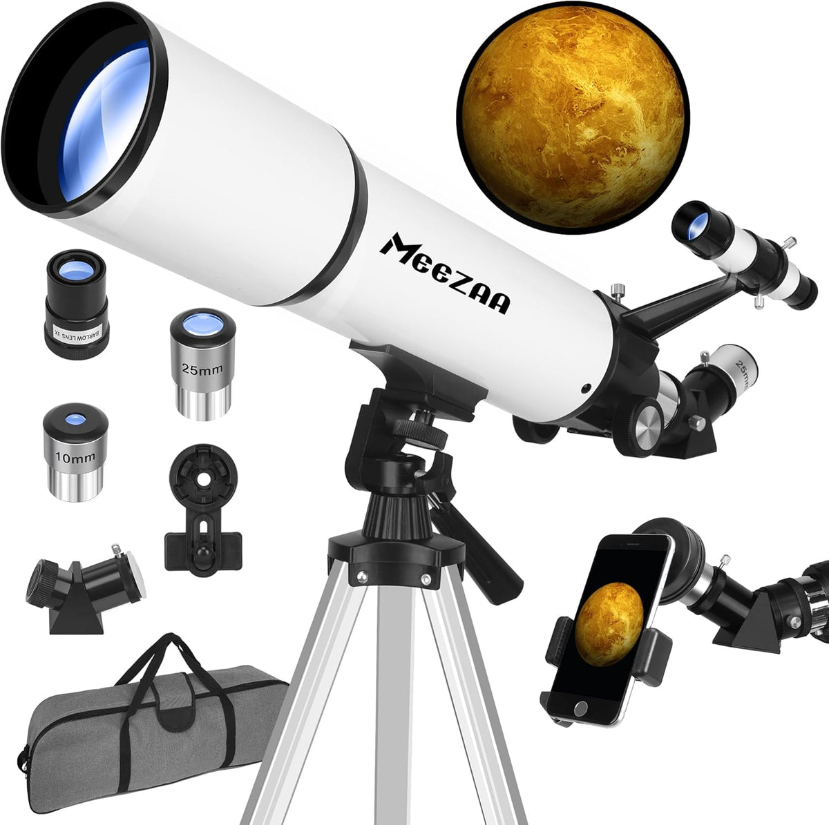 Telescope, Telescope for Adults High Powered, 80mm Aperture 600mm Portable Refractor Telescopes for Astronomy Beginners Fully Multi-Coated Optic High Transmission with Phone Adapter & Carry Bag