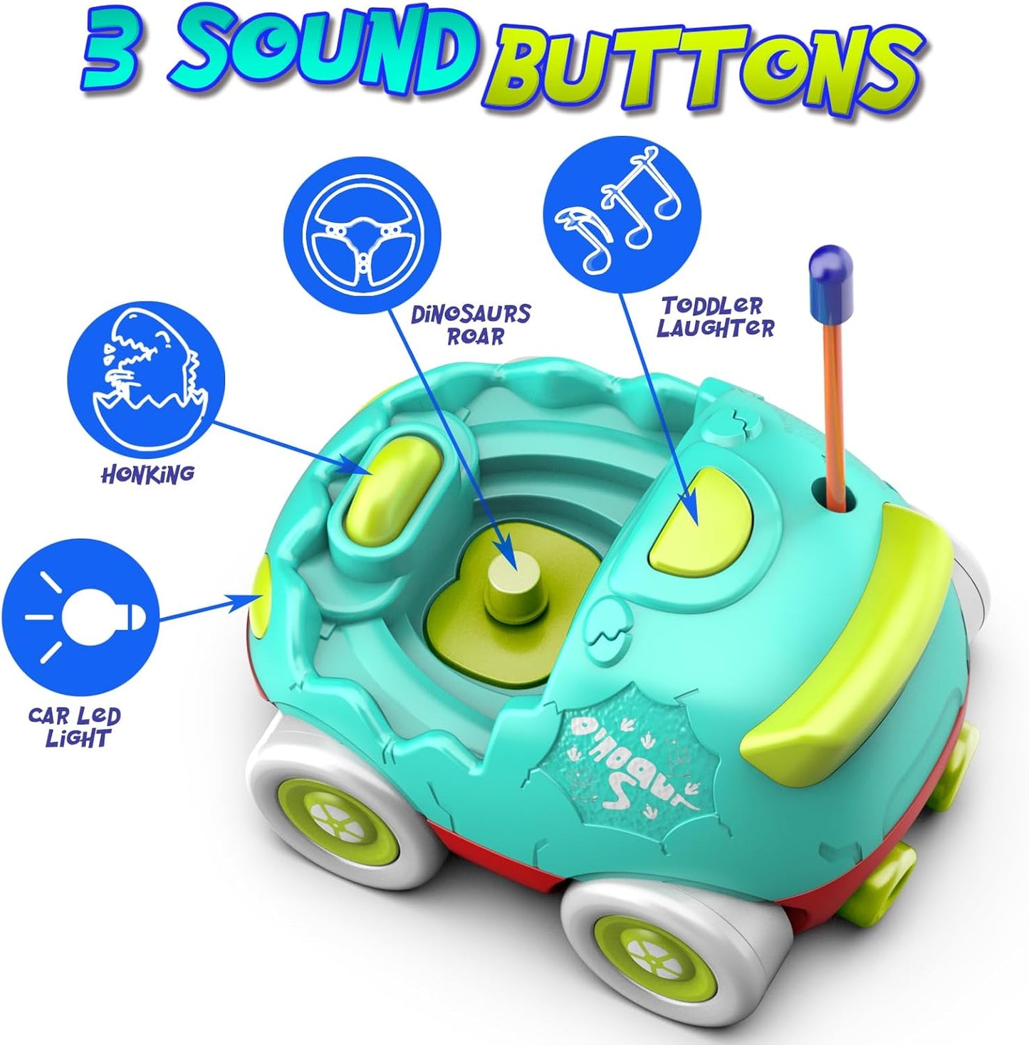 Remote Control Car for Toddlers Toddler Toys for 18+Months RC Cars with LED Lights & Music Dinosaur Toy for Kids 2 3 4 5 Years Old Birthday Gifts for 3+ Year Old Girls Boys -2 Pack