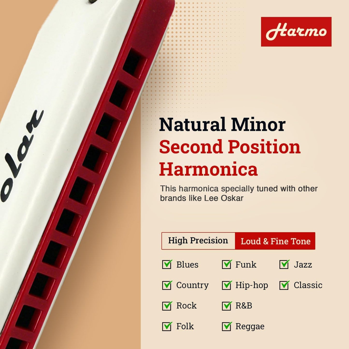 Harmo Polar Natural Minor Harmonica Key of A - Specialized for Natural Minor Blues, Jazz, Rock, Folk, & Pop, Mouth Organ With Case, Phosphor Bronze Reeds, Harmonica for Beginners & Professionals