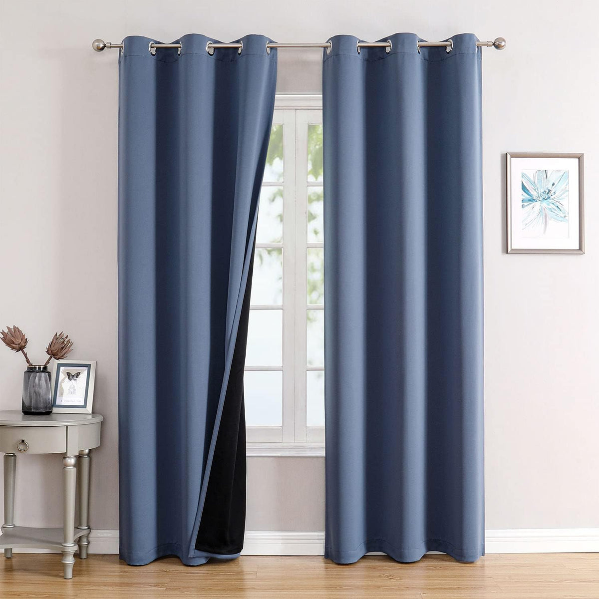 ChrisDowa 100% Blackout Curtains 78 inch Long for Bedroom with Black Liner, 2 Thick Layers Total Blackout Thermal Insulated Grommet Window Curtains 2 Panels Set (Stone Blue, 42 x 78 Inch)