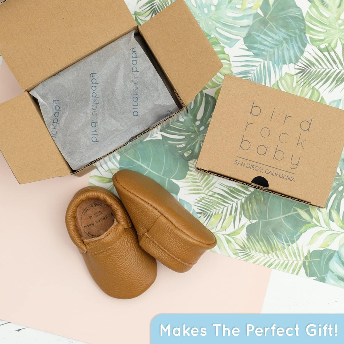 BirdRock Baby Fringeless Moccasins - Genuine Leather Boys and Girls Shoes for Newborns, Infants, Babies, Toddlers
