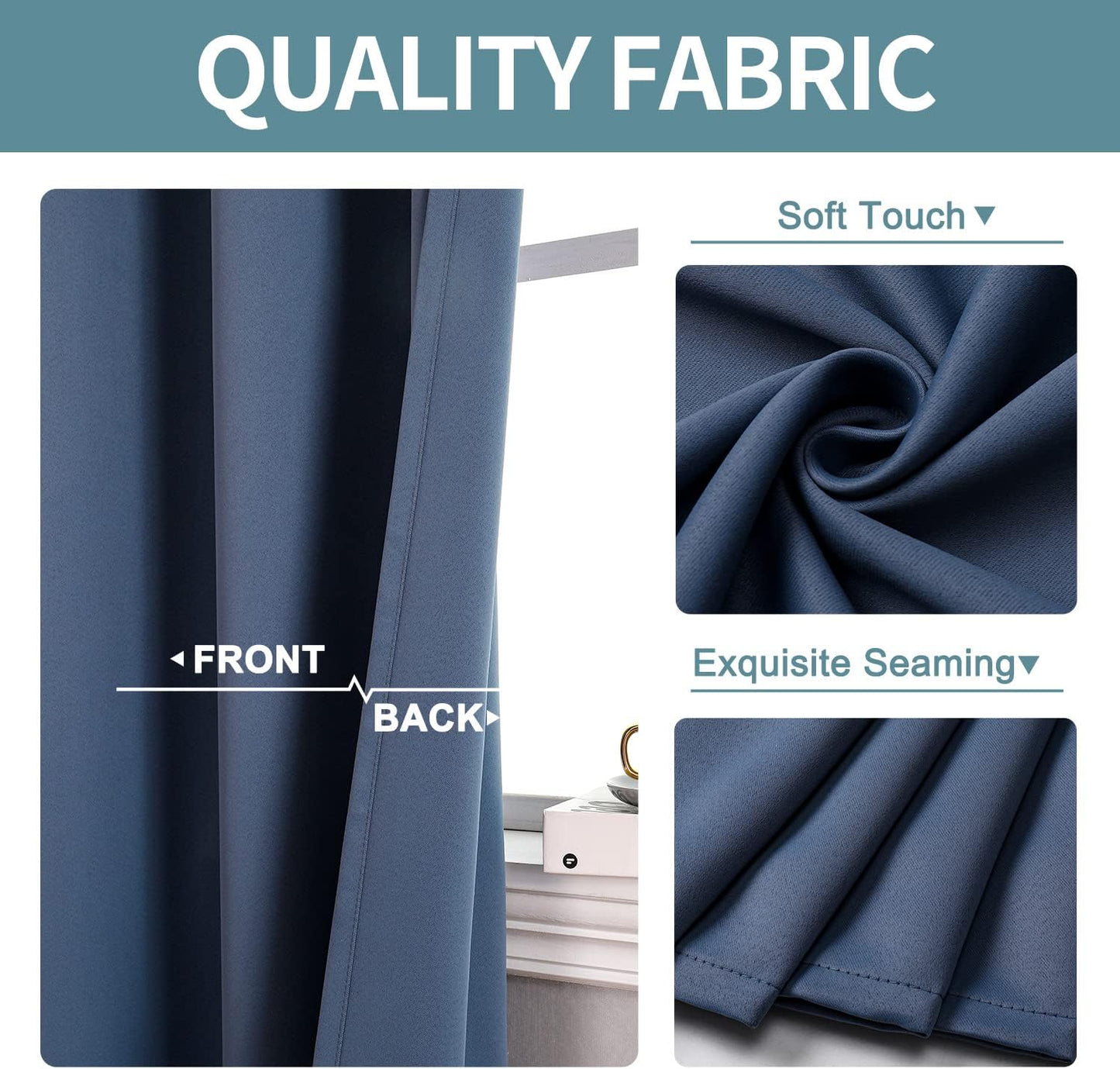 ChrisDowa Small Window Curtains for Kitchen and Bedroom - Grommet Short Thermal Insulated Room Darkening Curtains (2 Panels, Stone Blue, 34 x 36 Inch)