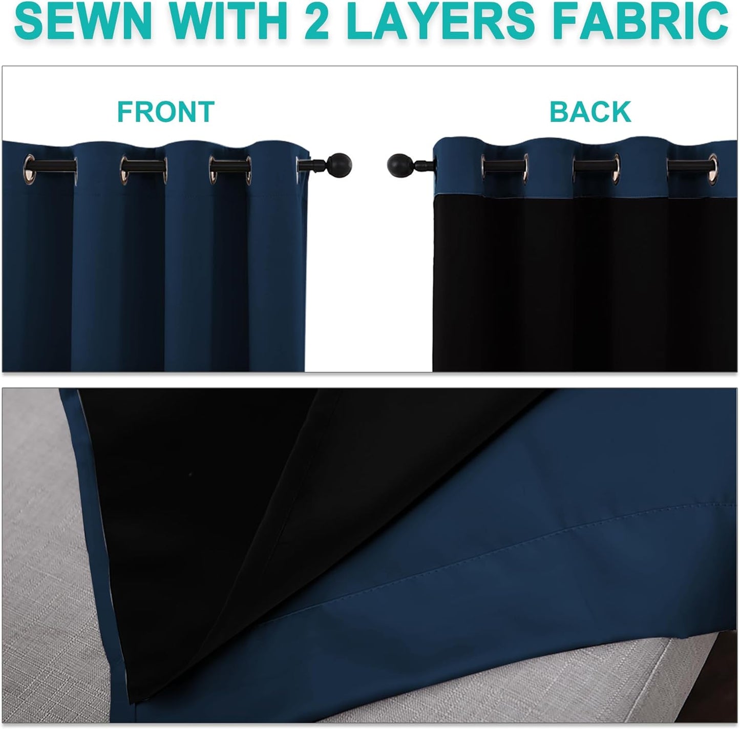 NICETOWN Moroccan Blue Full Shade Curtain Panels, Pair of Energy Smart & Noise Blocking Out Blackout Drapes for Dining Room Window, Thermal Insulated Guest Room Lined Window Dressing(62 x 72 inch)