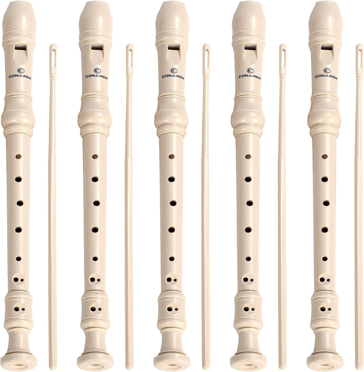 CONJURER 5Pc Soprano Recorder Instrument for Kids Student - German Fingering 8 Hole Flute ABS Descant Recorders for Beginners with Cleaning Rod and Bag for Kids over 3 Years Old