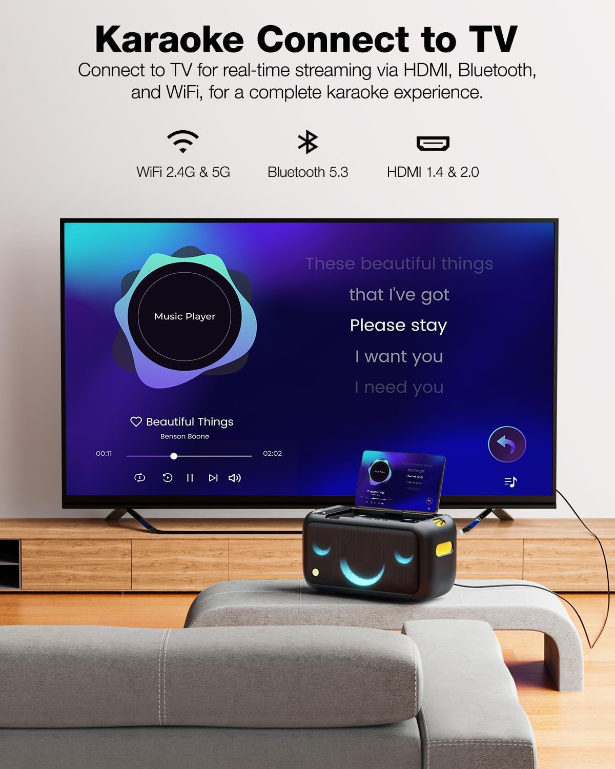 Karaoke Machine for Adults, with Lyrics Display Built-in 13.3" Screen, Truly All in One Karaoke Machine with 2 Wireless Microphone (Hidden & Self Charging), 460W Bluetooth Speaker for Party, TV