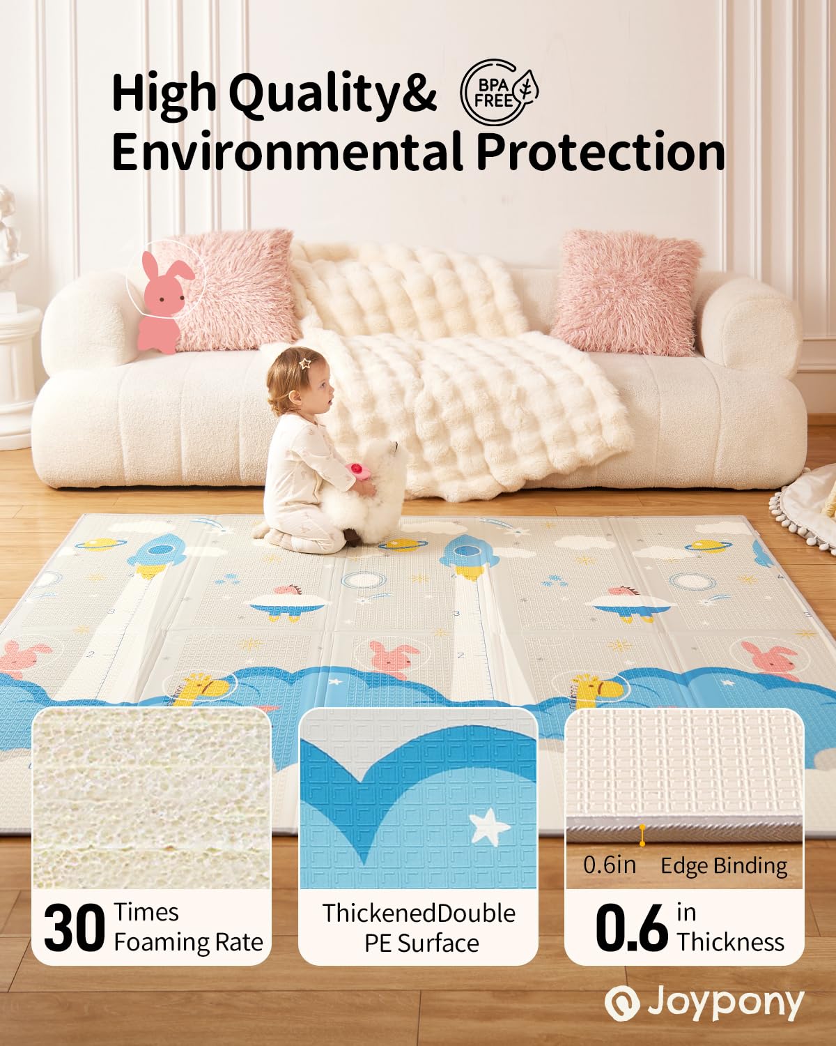Baby Play Mat,79"X71"X0.6"Extra Large Thick Reversible Foldable Play Mats for Babies and Toddlers,Waterproof Anti-Slip Portable Baby Floor Mat for Tummy Time,Baby Mat for Floor with Travel Bag