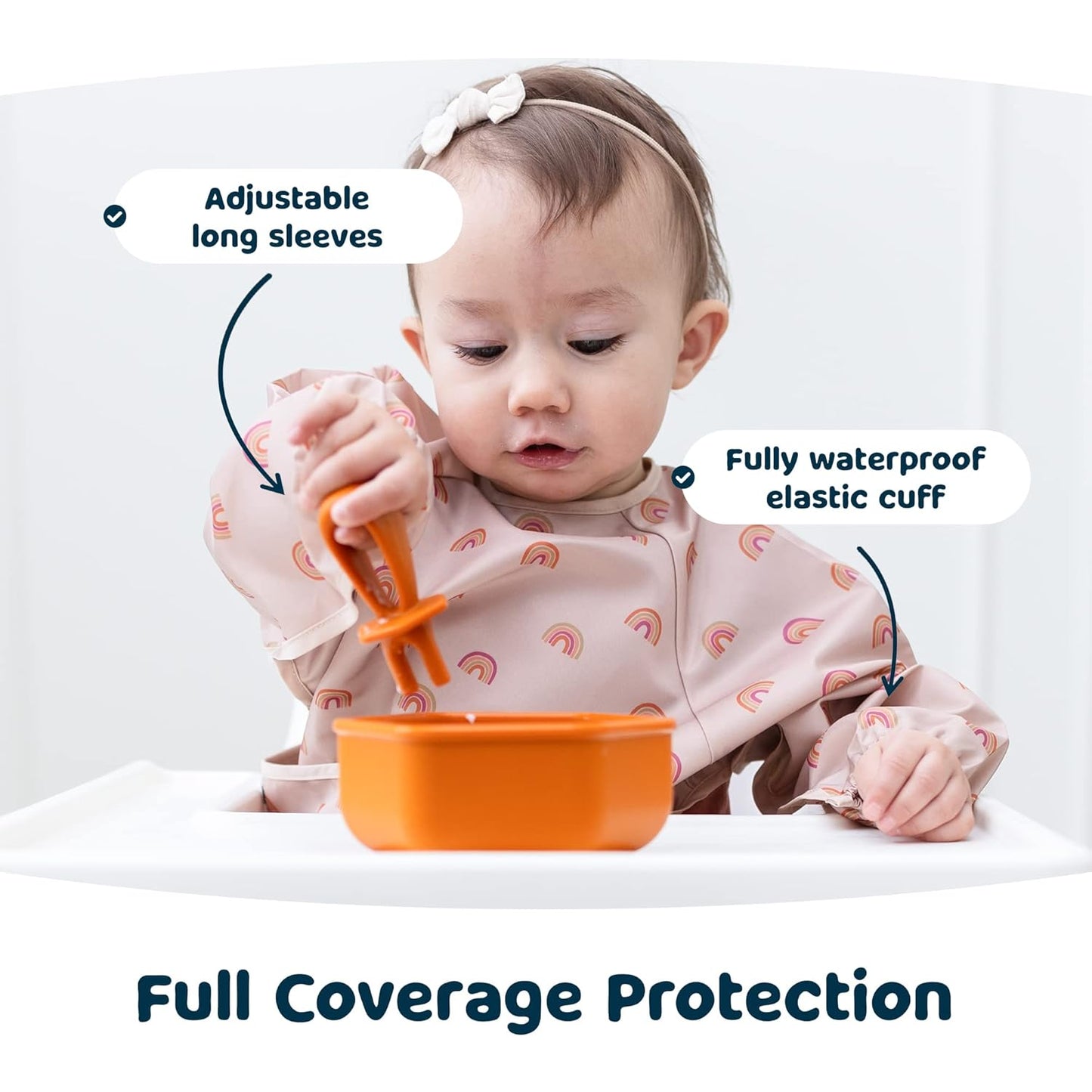 Tiny Twinkle Mess Proof Baby Bib,Waterproof Smock Baby Bib for Eating,Machine Washable Long Sleeve Bib,Baby Led Weaning,Toddler Bib,BLW Supplies(Boho Rainbow, Large 2-4 Years)